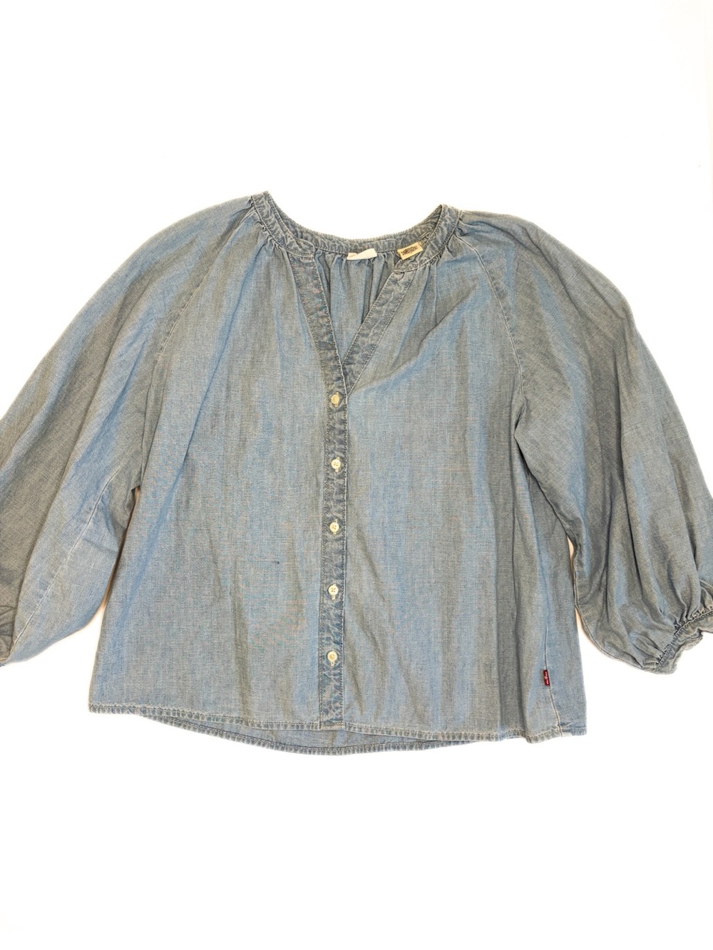 Levi's Washed Blue Denim Button-Front Peasant Top